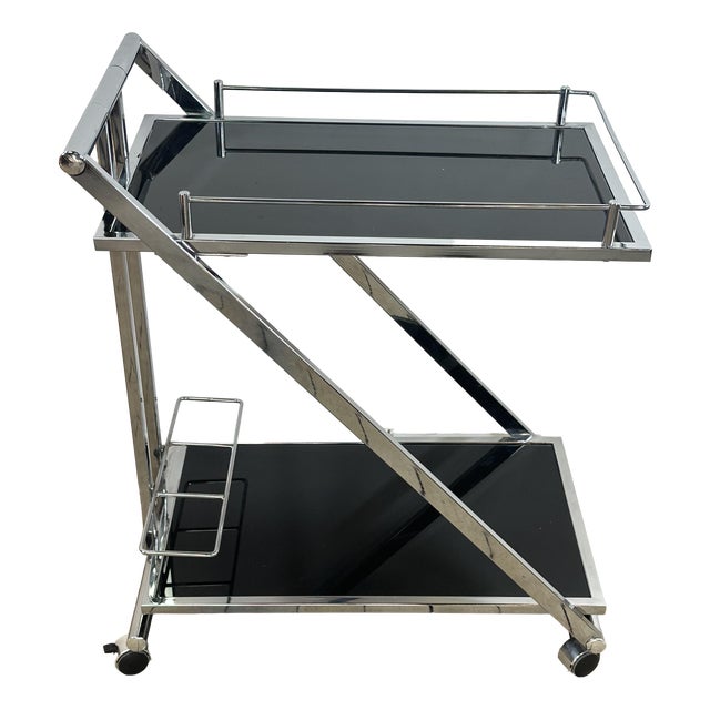 Vintage Z-Line Serving Cart in Chrome and Smoked Glass, 2000s For Sale