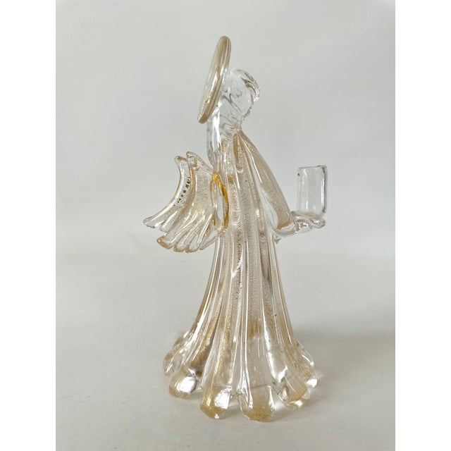 Figurative Single Murano Glass Clear and Gold Infused Angel Candle Holder For Sale - Image 3 of 14