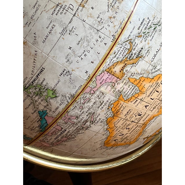 Wood 1960s Mid Century Modern 16 Inch Replogle “World Classic” Full-Swing Meridian Gimbel-Mounted Floor Globe on Architectural Solid Oak Cross-Base Stand For Sale - Image 7 of 12