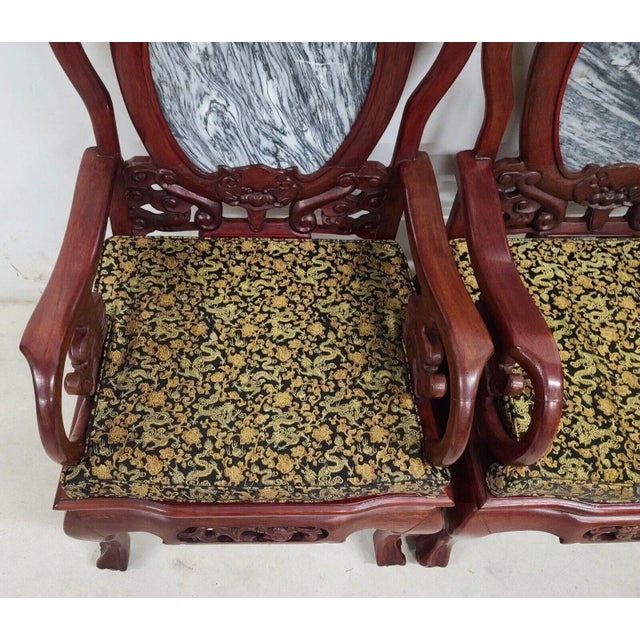 Burgundy Mid Century Chinese Asian Rosewood & Marble Armchairs - a Pair For Sale - Image 8 of 13