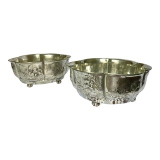 Handmade Italian Chinoiserie Pewter Centerpiece Bowls by Richard Cipolla - Set of 2 For Sale
