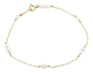 Mikimoto Akoya 3.5mm Pearls Chain Link 14k Yellow Gold Bracelet