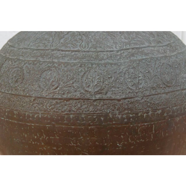 Copper Antique Large Engraved Copper Pot For Sale - Image 8 of 10