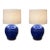 Ralph Lauren, Pair of Cobalt Glazed Ceramic Table Lamps, contemporary, white linen drum shades, blue glazed ovoid jars...