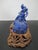 Wood Chinese Carved Lapis Lazuli 2 Figures & a Beast Figurine on Wood Stand For Sale - Image 7 of 10