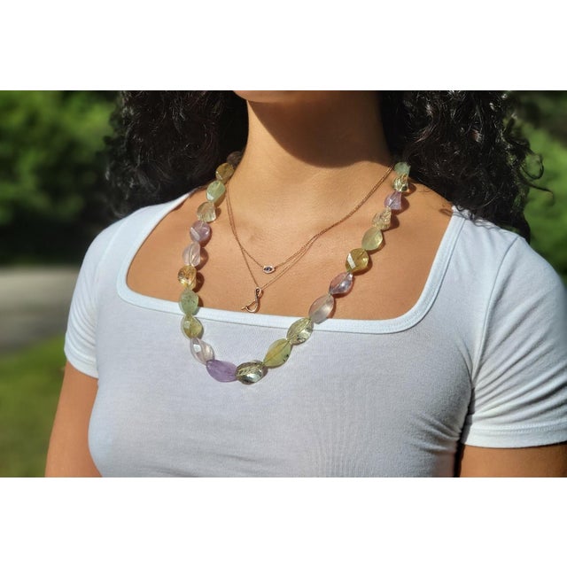 Art Deco Beaded Necklace With Prehnite, Citrine, and Amethyst, 25" For Sale In Cleveland - Image 6 of 10