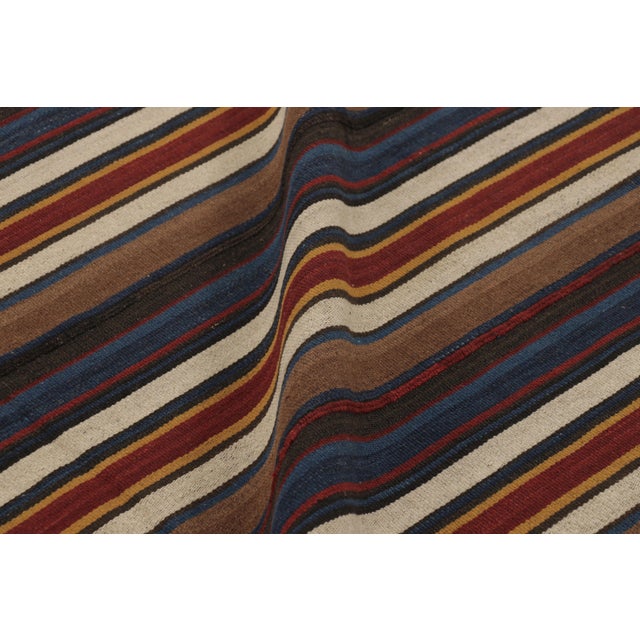 Textile Vintage Persian Kilim, Square Rug With Rich Polychromatic Stripes - Rug & Kilim For Sale - Image 7 of 8