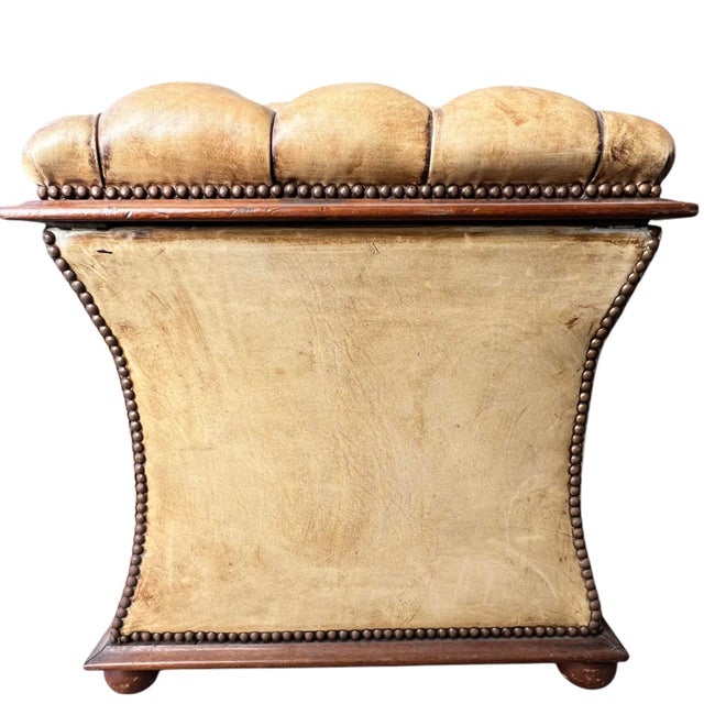 English Leather Upholstered Victorian Ottoman With Storage For Sale In Los Angeles - Image 6 of 11