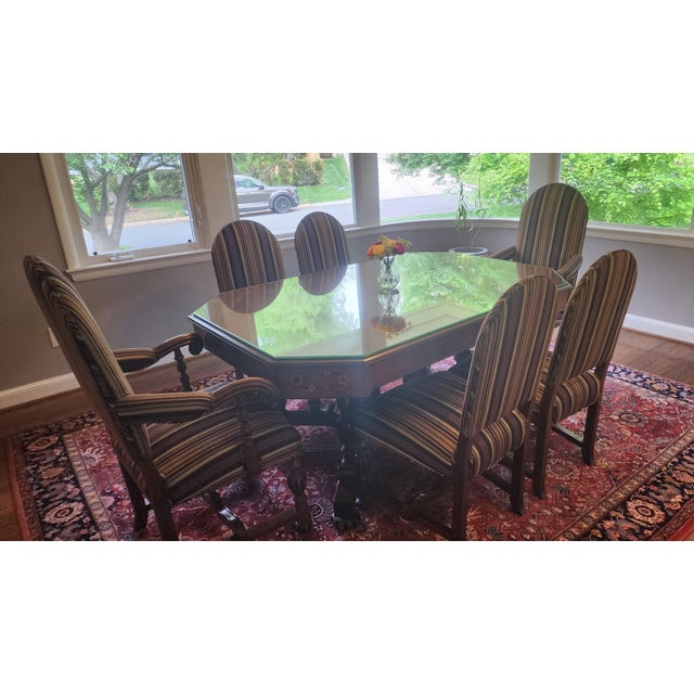 Lifetime Furniture Co of Grand Rapids, MI, Circa 1920's Stunning Jacobean style dining room table with 6 chairs (2 arm, 4...