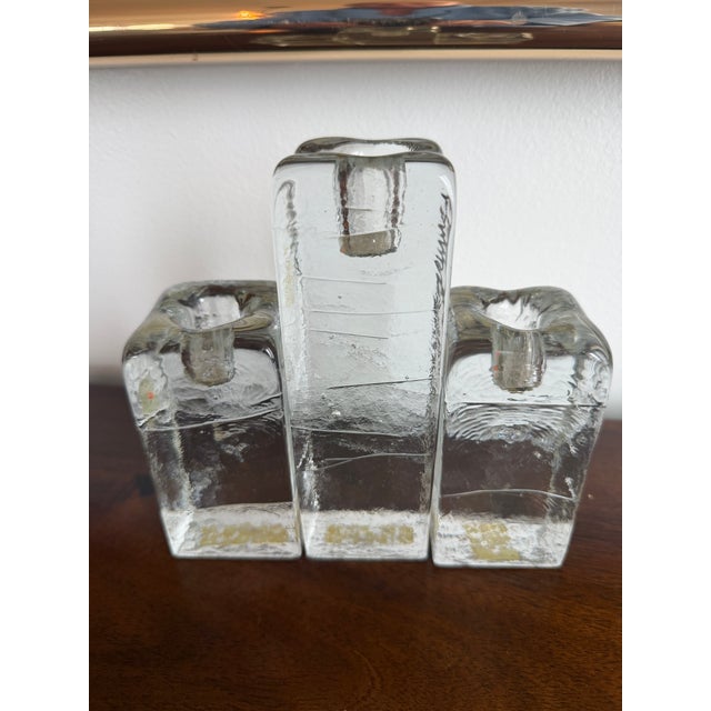 Mid-Century Modern Blenko Cracked Ice Candle Holders For Sale - Image 3 of 9