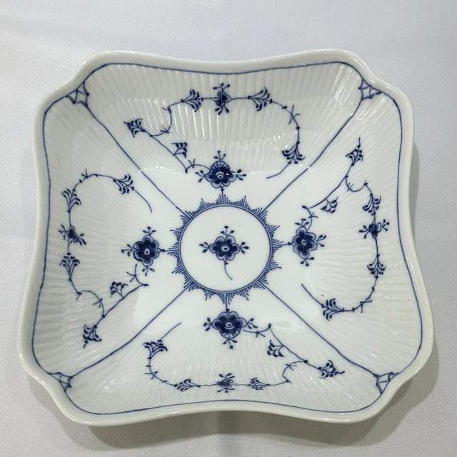Mid-Century Modern Vintage Royal Copenhagen Blue Fluted Plain Square Vegetable Bowl For Sale - Image 3 of 3