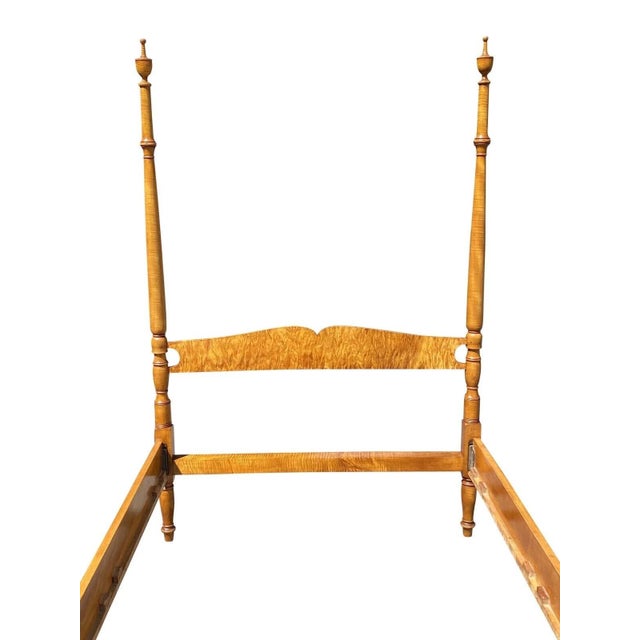 Mid 20th Century Vintage Federal Style Tiger Maple Full Size Four Poster Bed For Sale - Image 5 of 11