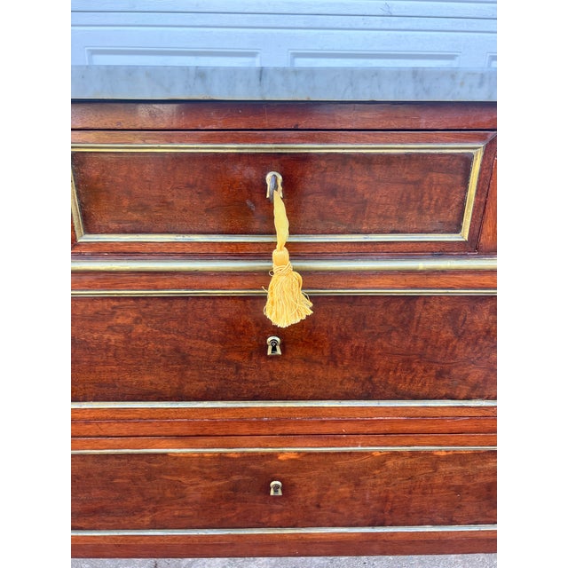 French French 19th Century Louis XVI Mahogany Carrara Marble Top Chest of Drawers For Sale - Image 3 of 12