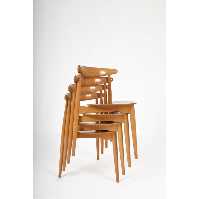 Superb set of four first generation 1950s fritz hansen fh4103 ‘heart’ dining chairs, designed in 1953 by hans wegner, and...