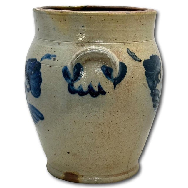 Outstanding Large 3 Gallon Size Antique American Stoneware Jar With Extensive Blue Hand Decorated Features - Circa 1830s For Sale - Image 9 of 18