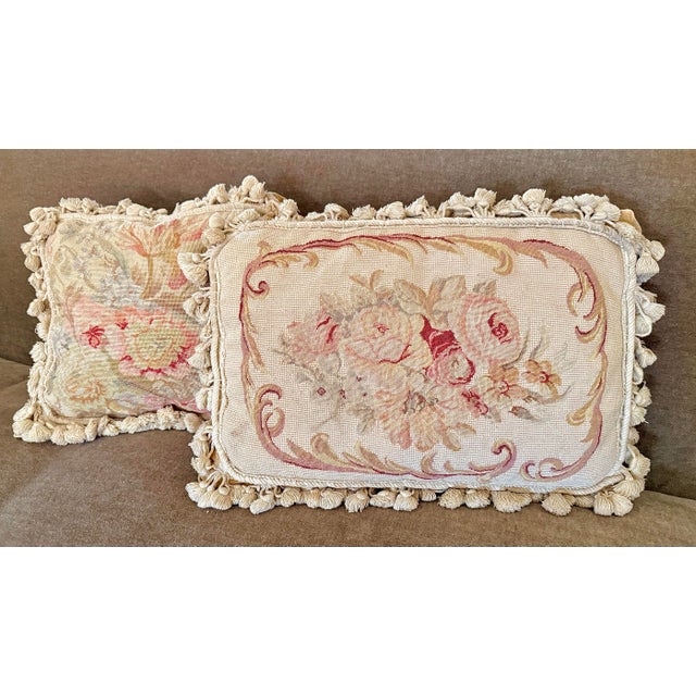 ‘French Aubusson-Style’ Tapestry Cushion, Pillow, Wool Petit Point Needlepoint Botanical Design, Solid Cotton Velvet Zippered Back by Chelsea Textiles For Sale - Image 12 of 12