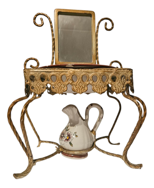 Antique Doll's House Dressing Mirror with Porcelain Jug