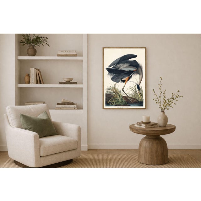 Realism Great Blue Heron by John James Audubon, Vintage Art Print Reproduction, 20" × 30" For Sale - Image 3 of 9