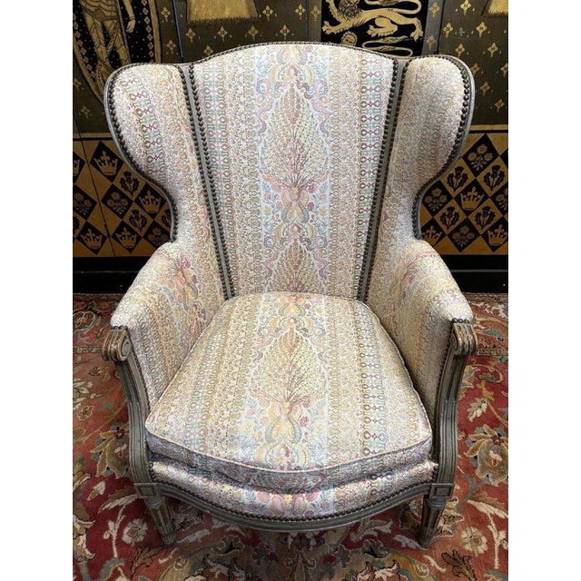 Louis XVI Style Wingback Armchair For Sale - Image 10 of 10
