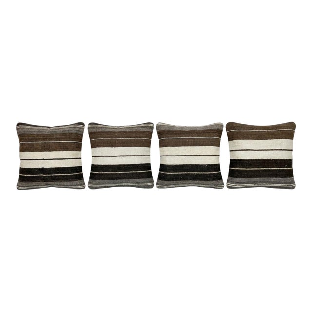 Turkish Oushak Lumbar Kilim Pillow Cover 16'' X 16'' & 24'' X 16'' - Set of Four For Sale