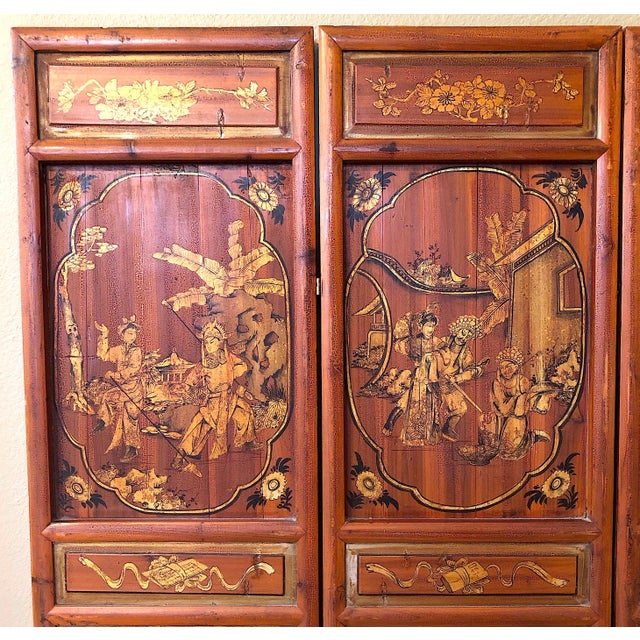 Antique Chinese Wedding Screen - Hand-Painted - Four Panels For Sale - Image 4 of 13