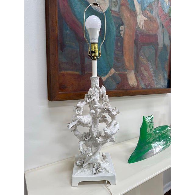 Mid 20th Century Mid 20th Century Large Italian Porcelain Lamp W/ Birds & Foliage For Sale - Image 5 of 12