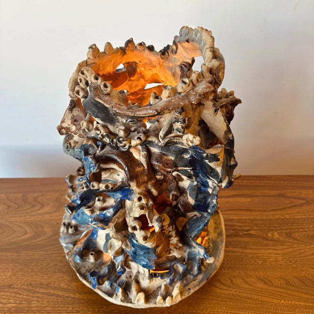 Mid-Century Modern Abstract Ceramic Glazed Sculptural Lamp For Sale - Image 3 of 11