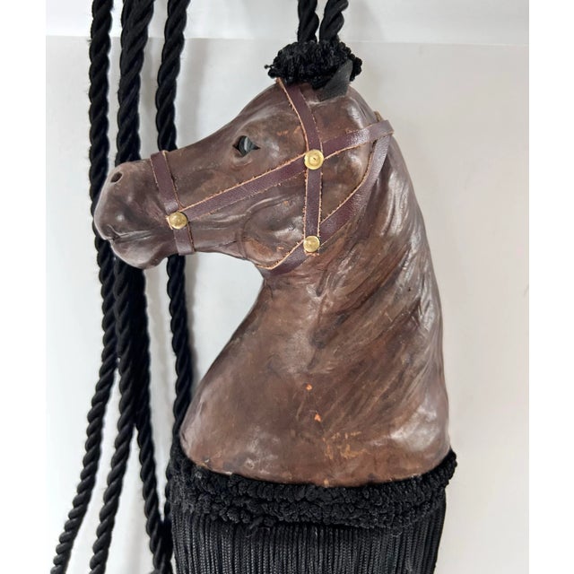 1980s Vintage Leather Horse Head Tassel Tieback – Equestrian Curtain Lamp Decor For Sale - Image 5 of 12