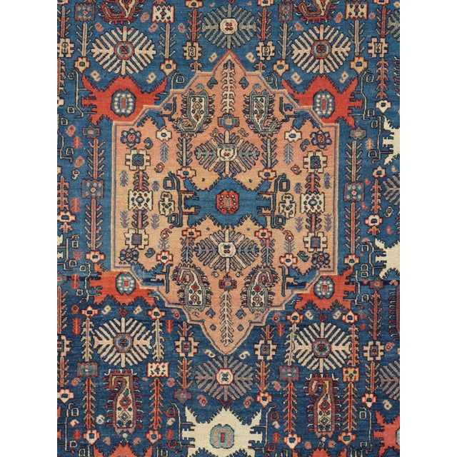 Antique Senneh with Multicolored Silk Warp Handmade Ivory, Red & Light Blue Rug For Sale - Image 4 of 5