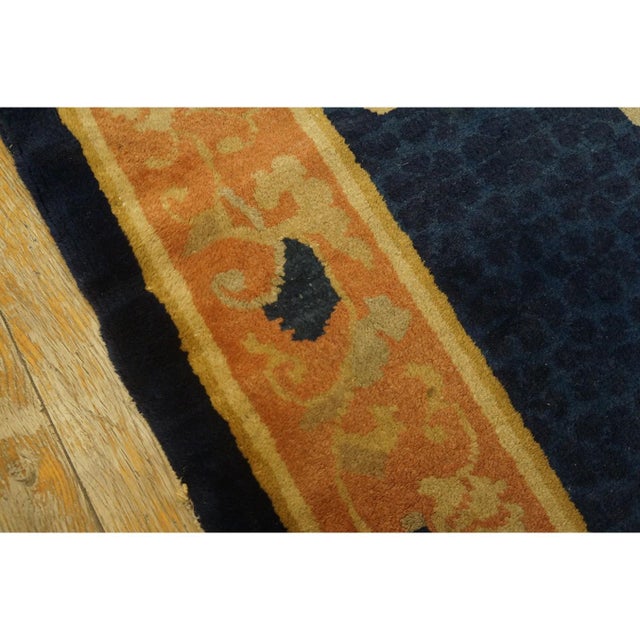 Small 1920s Navy Field Floral Deco Art Antique Chinese Peking Rug 3'2'' X 6'2' For Sale - Image 10 of 10