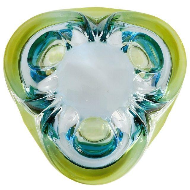 Mid-Century Modern Vintage Bohemian Glass Bowl in Blue Green, 1960s For Sale - Image 3 of 6