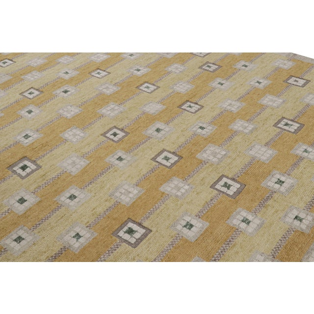 Rug & Kilim Rug & Kilim’s Scandinavian Style Custom Rug in Gold, Beige-Brown Geometric Patterns - 13x18 For Sale - Image 4 of 7