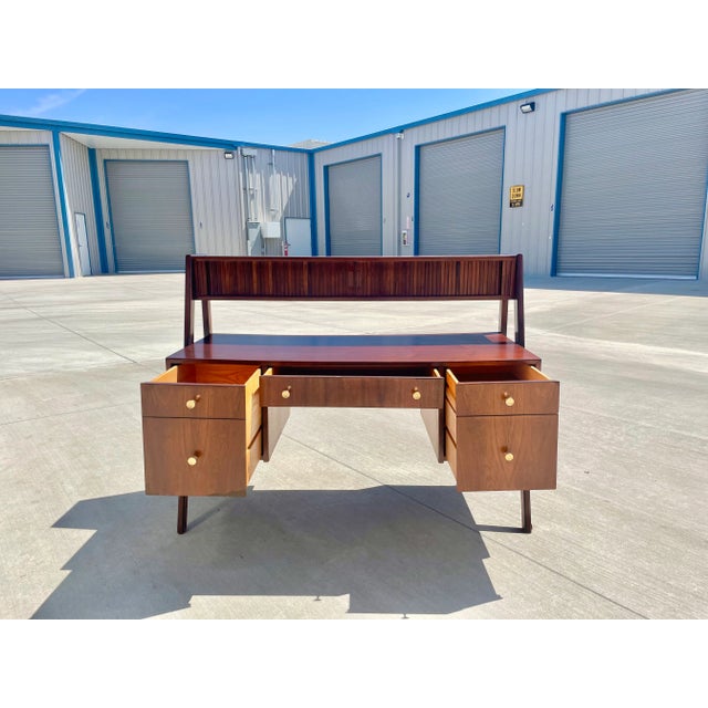 1960s Mid-Century Walnut Floating Tambour Desk Attributed to Glenn of California For Sale - Image 10 of 13