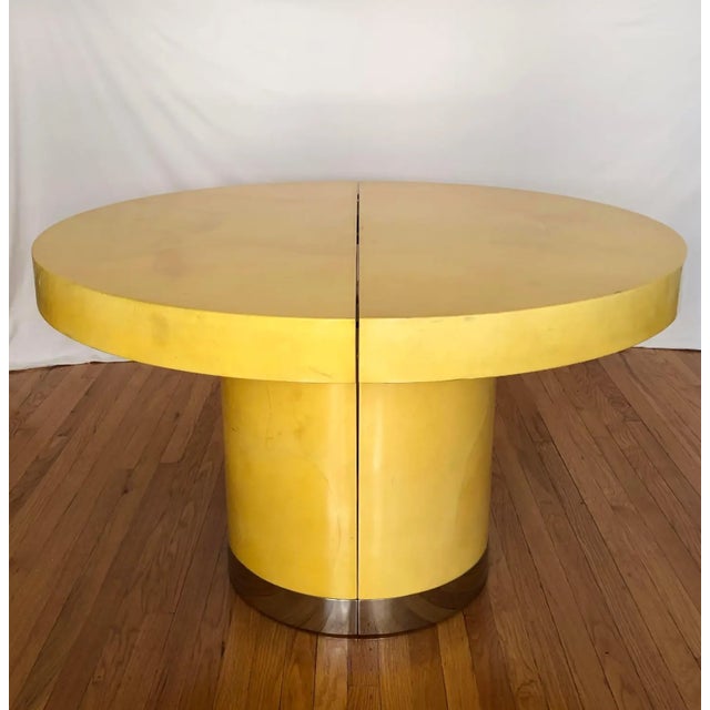 Yellow Mid 20th Century Art Deco Lacquered Parchment Dining Table in the Manner of Karl Springer For Sale - Image 8 of 9