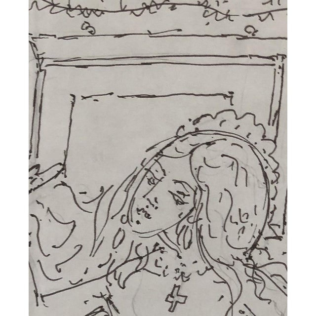 Paper Emile-François Chambon, Jeune femme nue à la flûte, 1991, Ink & Pencil on Paper, Framed For Sale - Image 7 of 11