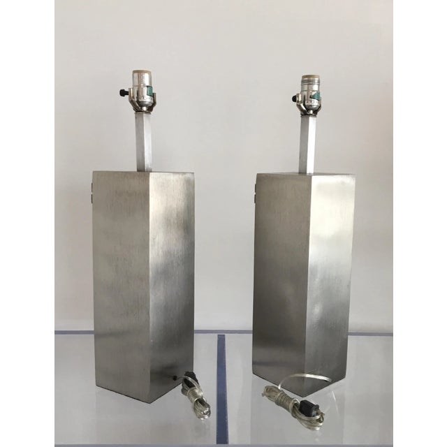 1970s Vintage Brushed Steel Pierre Cardin Lamps - a Pair For Sale In Miami - Image 6 of 12