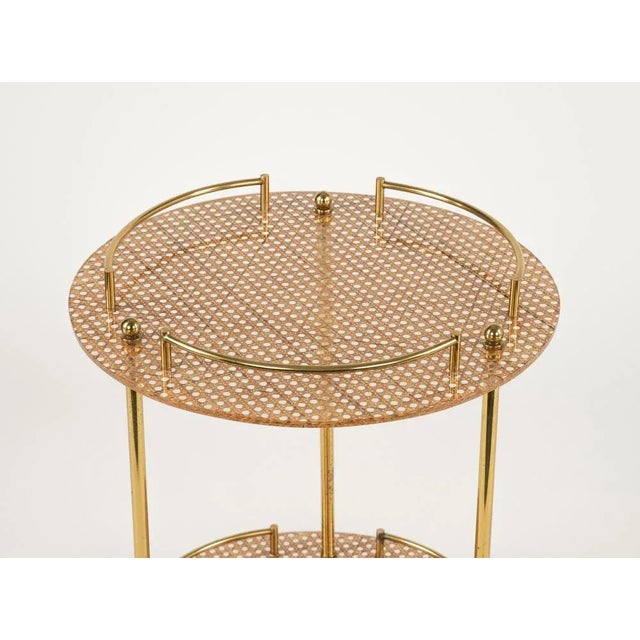 Serving Cart in Acrylic Glass, Brass and Rattan in the style of Christian Dior, Italy, 1970s For Sale - Image 9 of 13