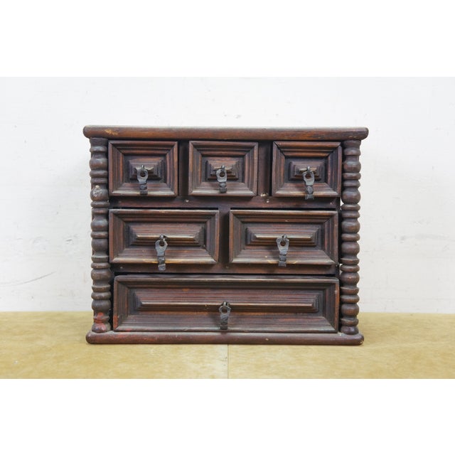 Vintage Oak Geometric Brutalist Jewelry Trinket Keepsake Chest Box 12" For Sale - Image 9 of 17