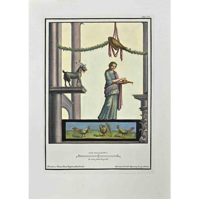 Offering Vesta from "Antiquities of Herculaneum" is a Hand-colored etching on paper realized by Nicola Vanni in the 18th...