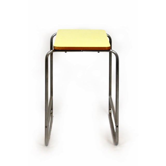 This is an original Czechoslovakian side table from the 1940s/1950s, featuring a classic Bauhaus-inspired design. It has a...