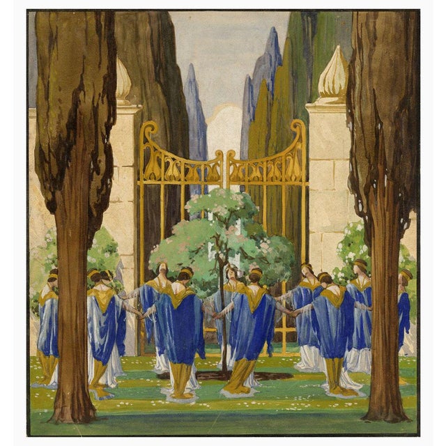 Circle of Frederick Cayley Robinson, Symbolist Set Design, 1910s, Gouache Painting For Sale - Image 5 of 5
