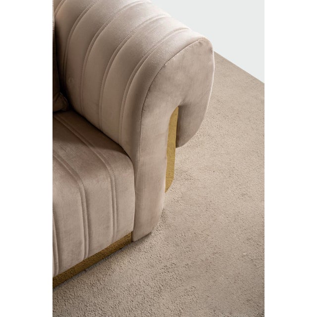 New Luna 3–Piece Channel Tufted Gold Accent Luxury Sofa Set - Sofa , Loveseat & Chair For Sale - Image 16 of 18