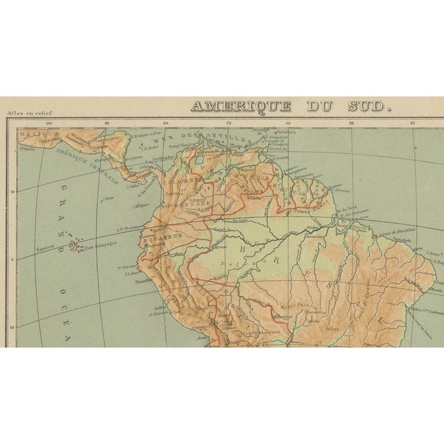 Relief Atlas Map of South America by Hachette, 1883 For Sale - Image 4 of 10