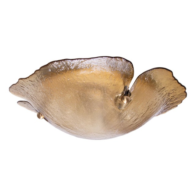 Vintage German Flush Mount in Amber Murano Glass and Brass from Peill & Putzler, 1960 For Sale