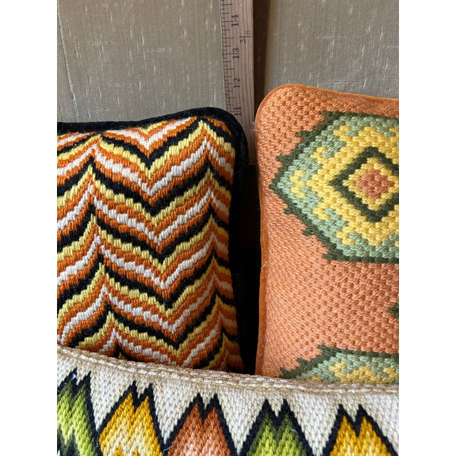 A set of 3 hand made Bargello mid century needle point pillows