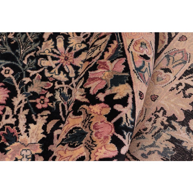 Textile Shabby Chic 1990's Floral Pak-Persian Black/Red Wool Rug - 9'2'' X 11'10'' For Sale - Image 7 of 9