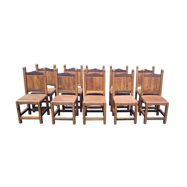 1970s Fabulous Set of 10 Spanish Misssion Leather Seat Dining Chairs For Sale - Image 12 of 12