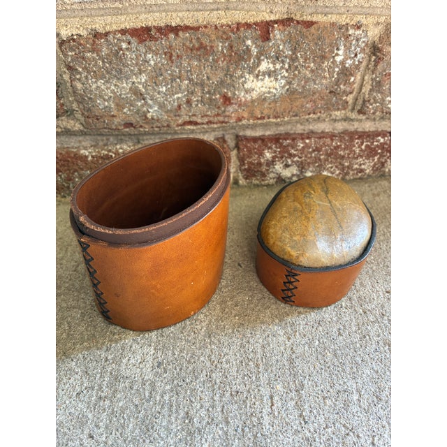 Vintage Leather Box With Stone Top For Sale - Image 11 of 12