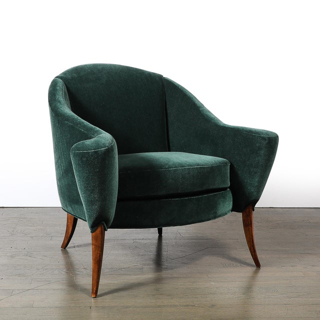 Art Deco Scroll Form Lounge Chair W/ Walnut Supports in Viridian Velvet Mohair For Sale - Image 18 of 18