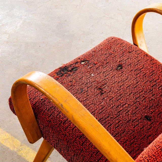 Lounge Chair in Tufted Orange Jacquard Standard Seat by Jaroslav Šmídek, 1950s For Sale - Image 4 of 10